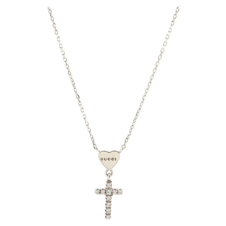 Heart Cross Necklace 18K White Gold Diamonds For Sale at 1stDibs | gucci cross necklace, tj maxx necklace, gucci cross pendant
