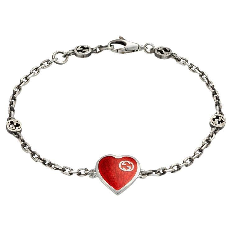 Gucci Heart Silver Interlocking G Bracelet YBA645546001 For Sale