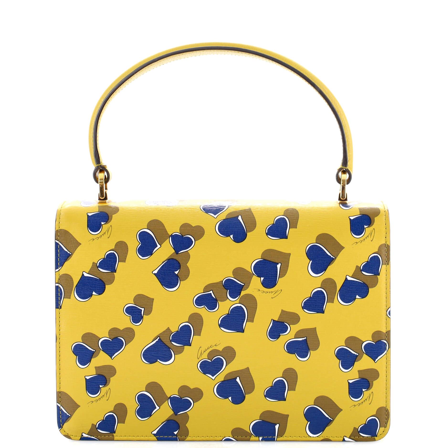 Yellow Gucci Heartbeat Top Handle Bag Printed Leather
