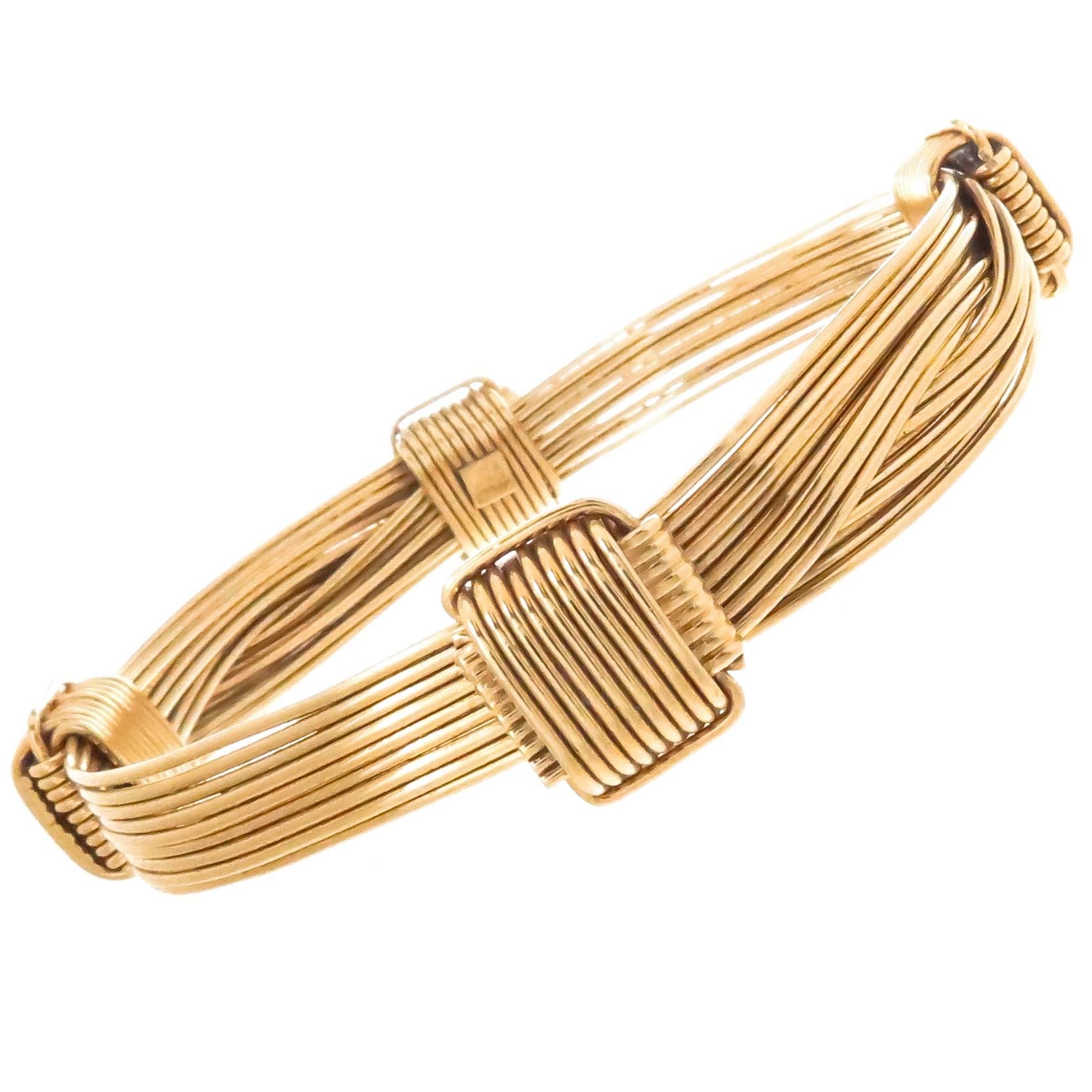 Gucci Heavy Gold Elephant Hair Wire Wrap Bangle Bracelet, 1980s