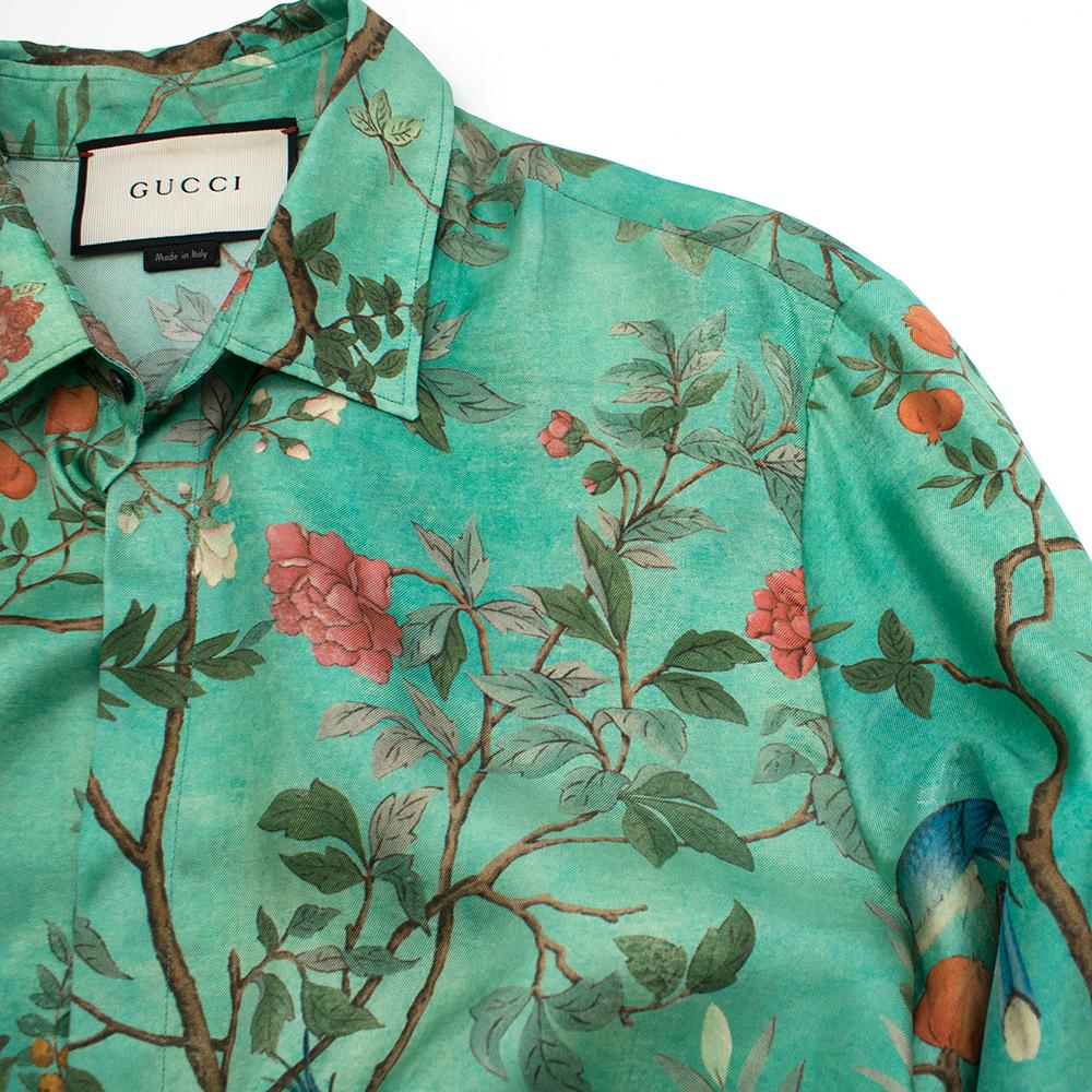 Blue Gucci Heritage Floral Print Silk Shirt 38/15