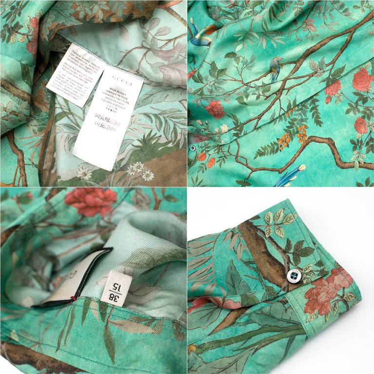 Gucci Heritage Floral Print Silk Shirt 38/15 at 1stDibs