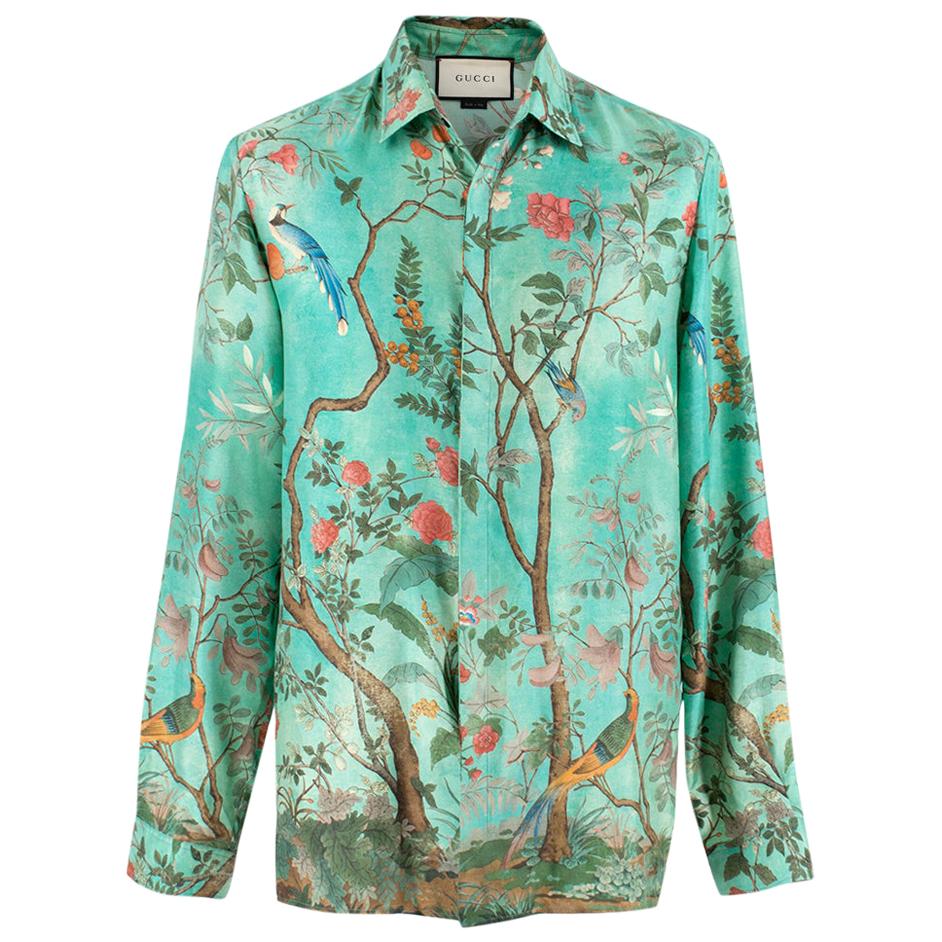 Gucci Heritage Floral Print Silk Shirt 38/15 at 1stDibs