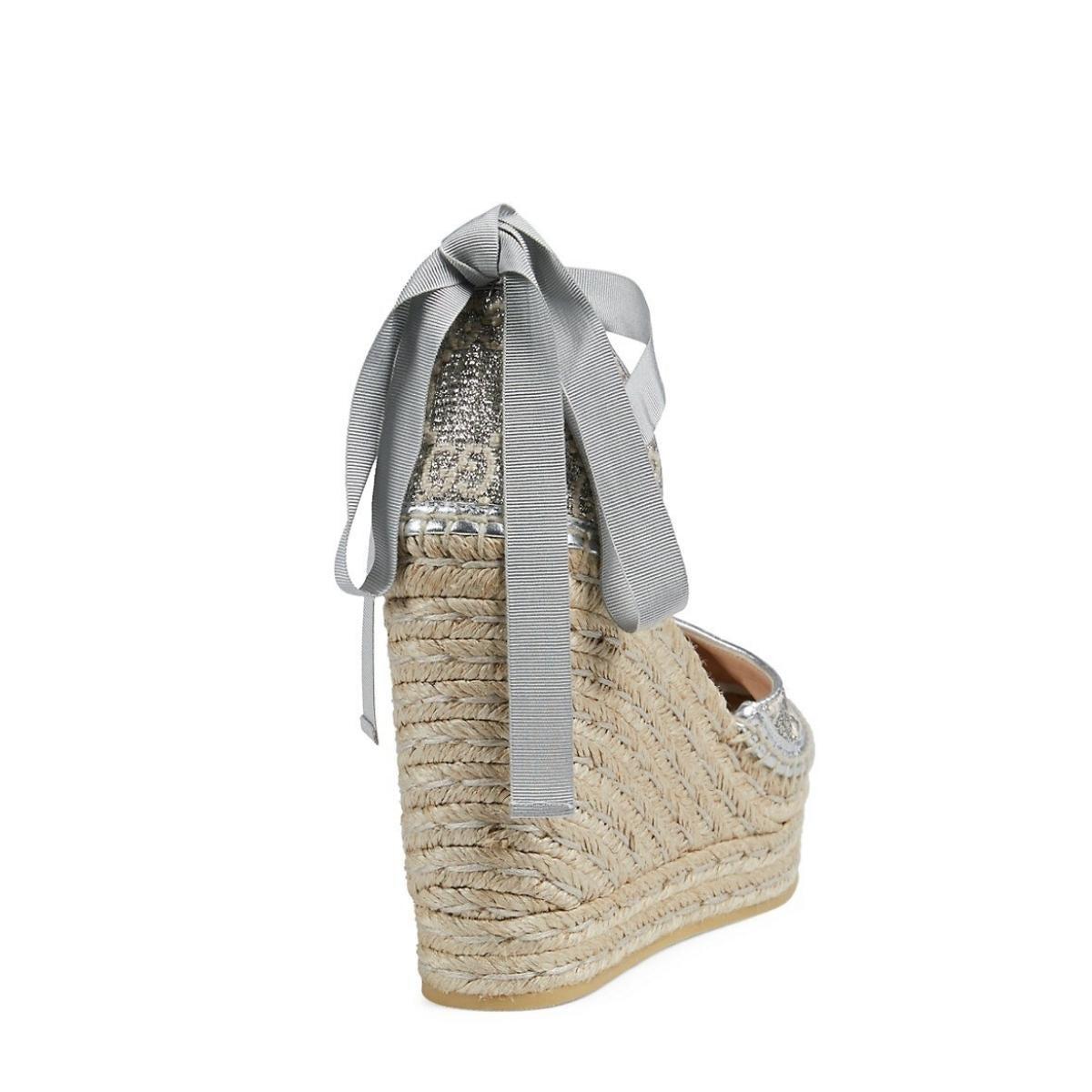 Gucci Heritage Gg Lamé Platform Espadrille size 37.5 In New Condition In Brossard, QC