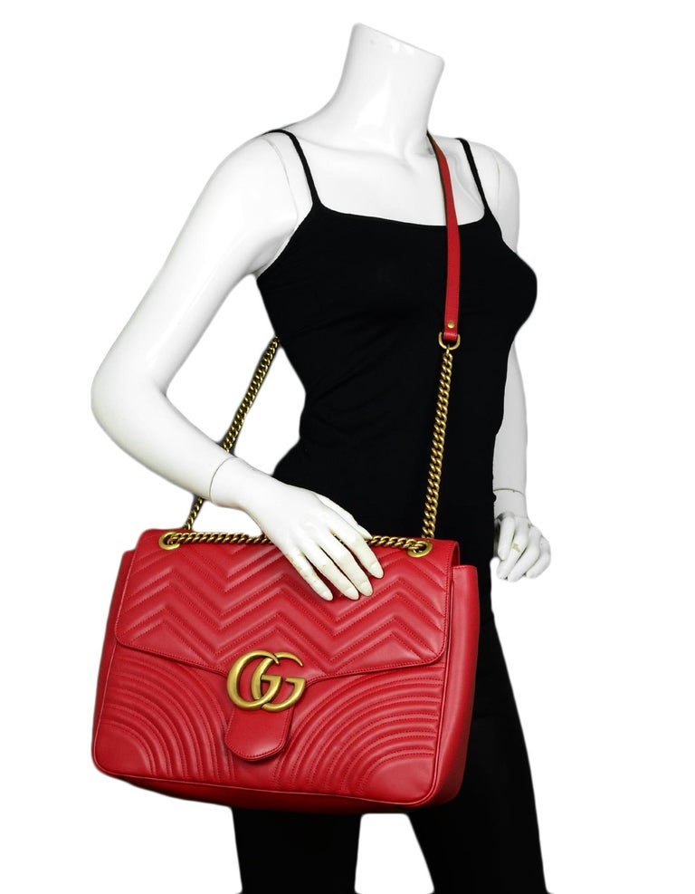 Gucci Hibiscus Red Calfskin Matelasse Leather Large GG Marmont Shoulder Bag at 1stdibs