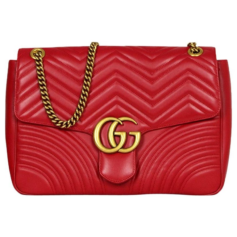 Gucci Hibiscus Red Calfskin Matelasse Leather Large GG Marmont Shoulder Bag at 1stdibs