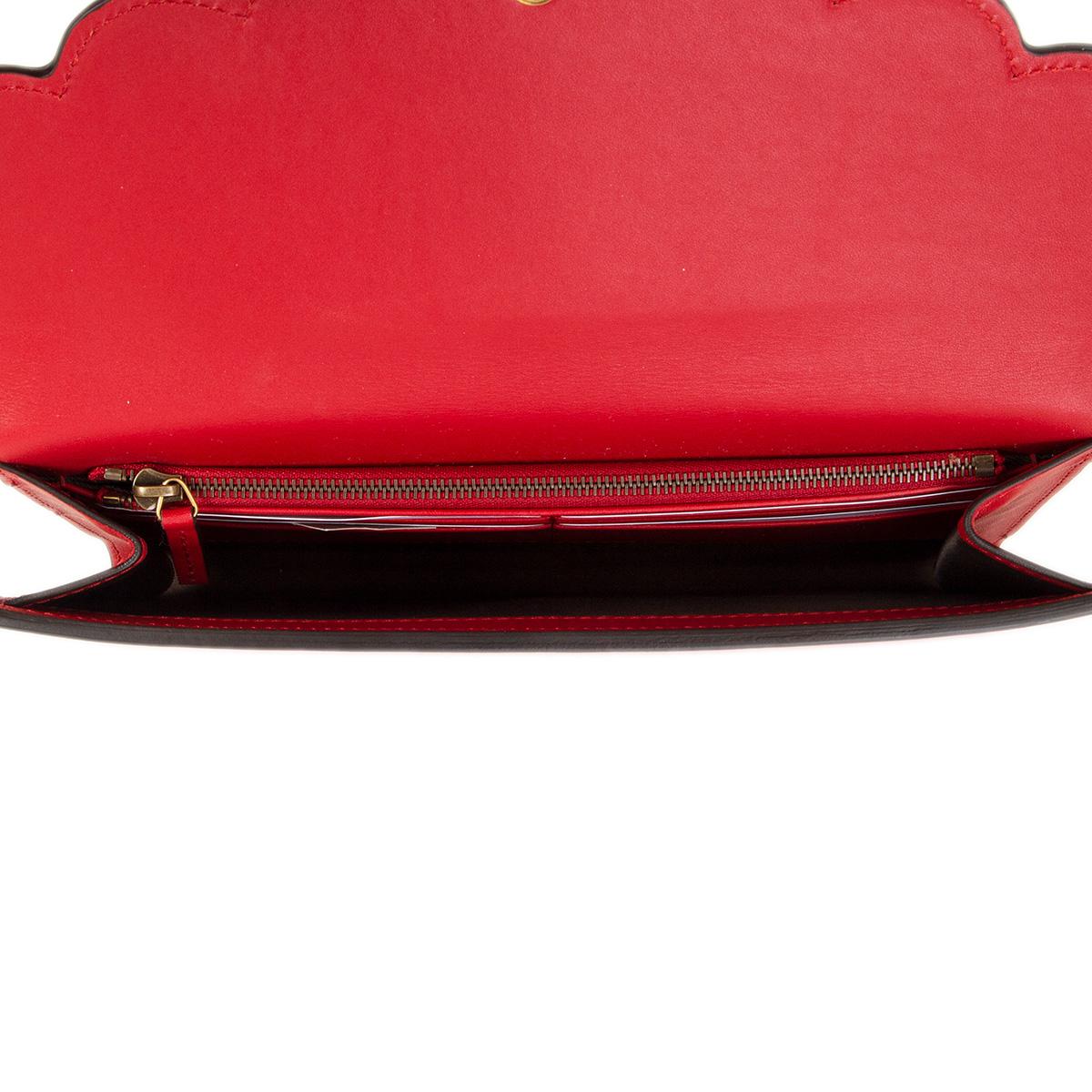 Red GUCCI Hibiscus red leather PEONY PEARL EMBELLISHED Clutch Bag