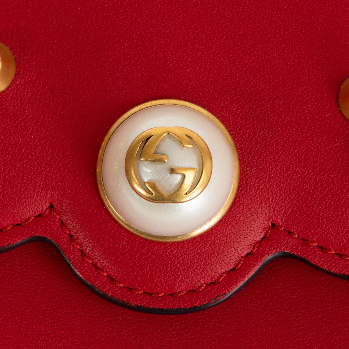 Women's GUCCI Hibiscus red leather PEONY PEARL EMBELLISHED Clutch Bag