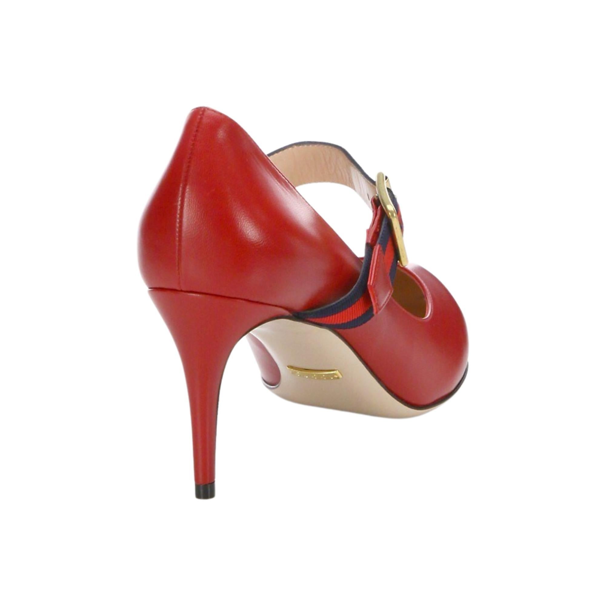Gucci Sylvie Mary Jane Pumps aus rotem Hibiskusleder (EU 35,5) 475086 im Zustand „Neu“ in Montreal, Quebec