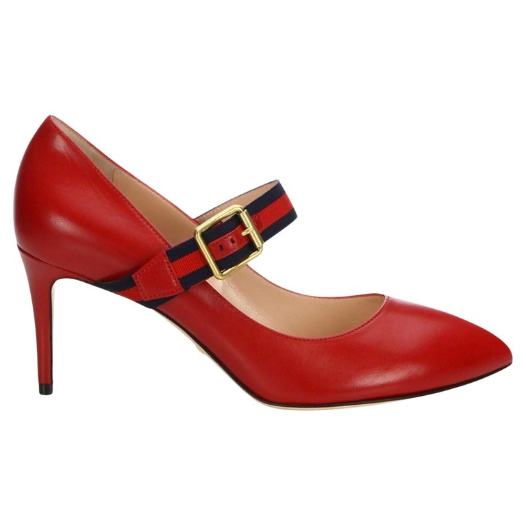 Gucci Hibiscus Red Leather Sylvie Mary Jane Pumps (EU 36  display picture 1