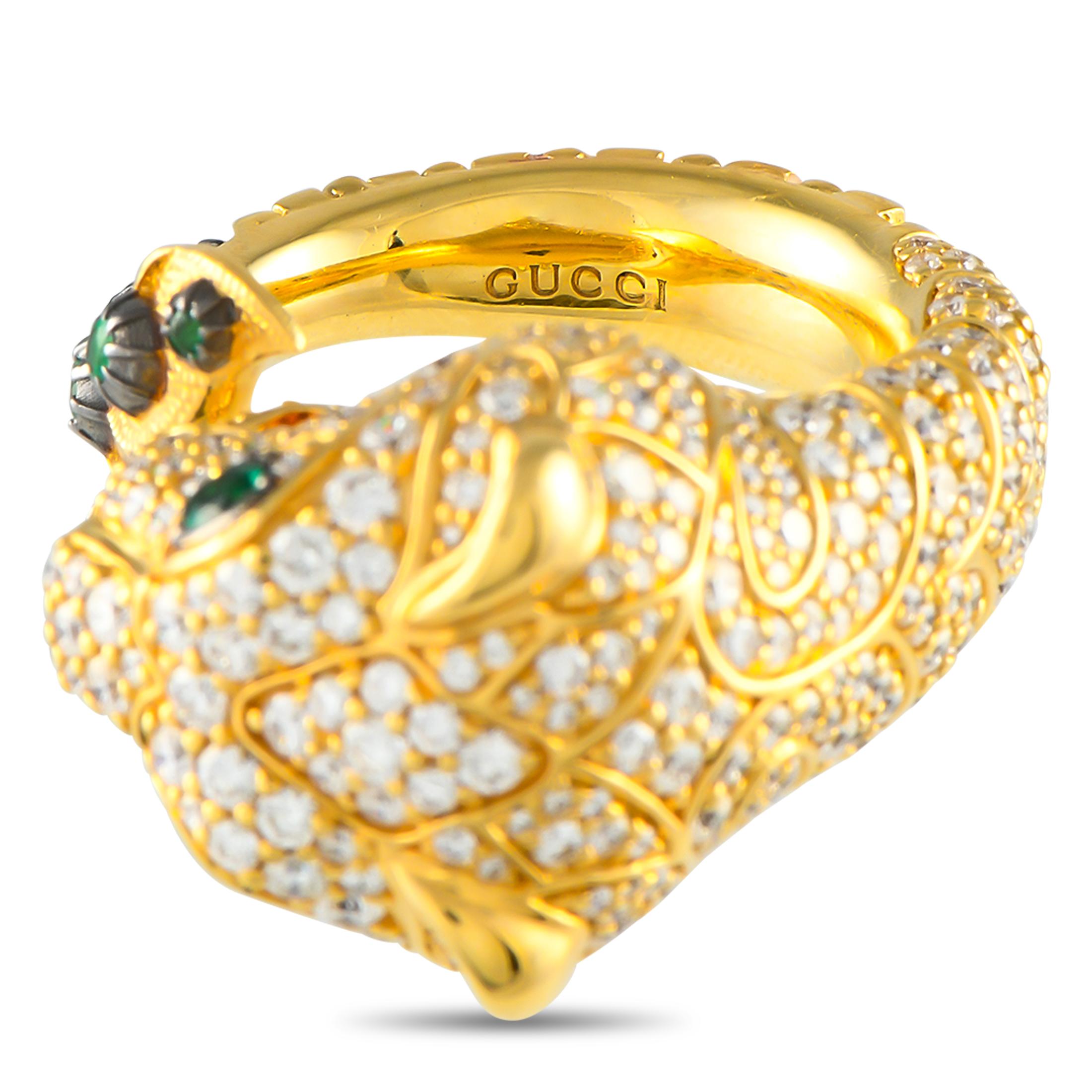 Gucci High Jewelry Collection 18K Gold 2.50ct Diamond and Tsavorite Tiger Ring In Excellent Condition For Sale In Southampton, PA