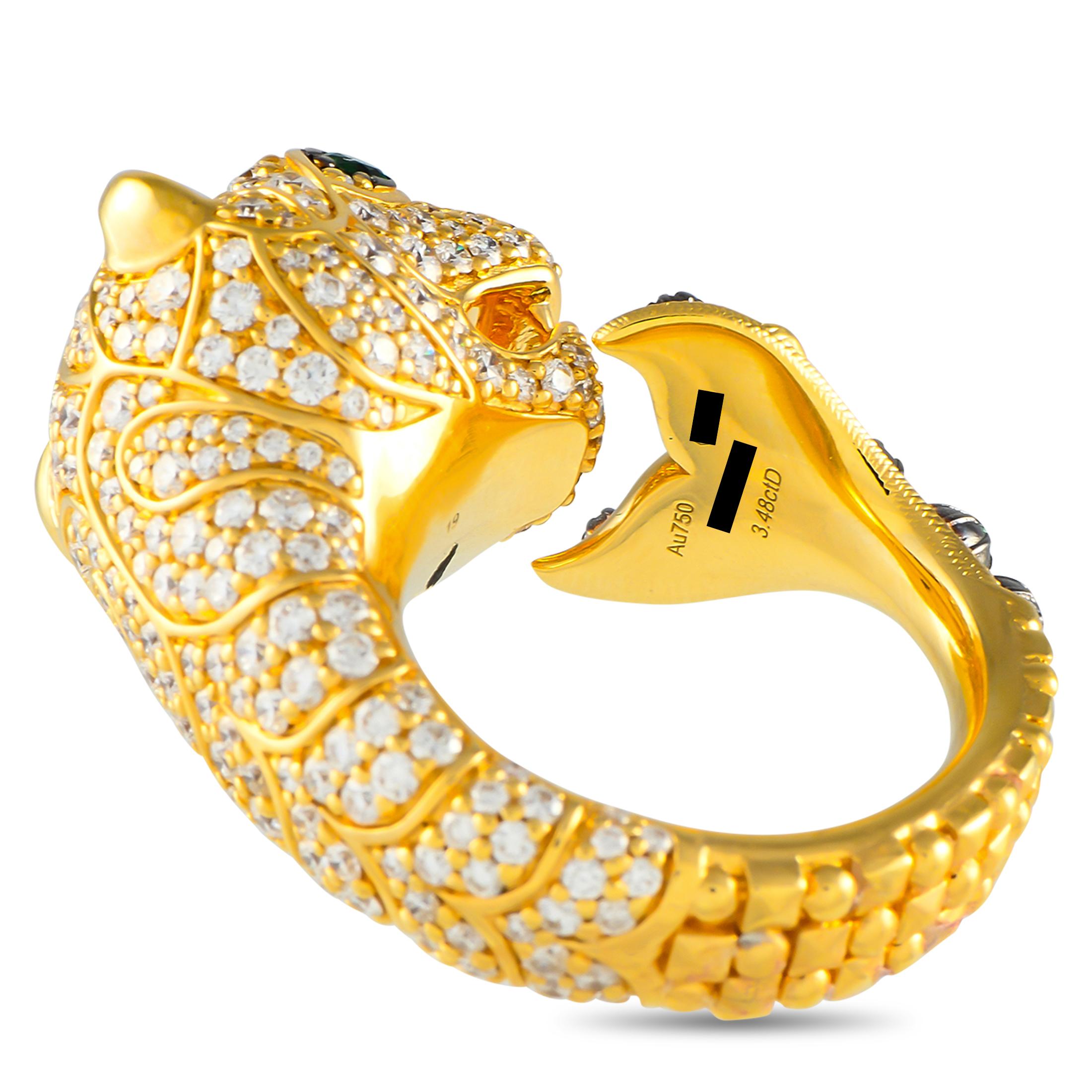 Gucci High Jewelry Collection 18K Gold 2.50ct Diamond and Tsavorite Tiger Ring For Sale 1