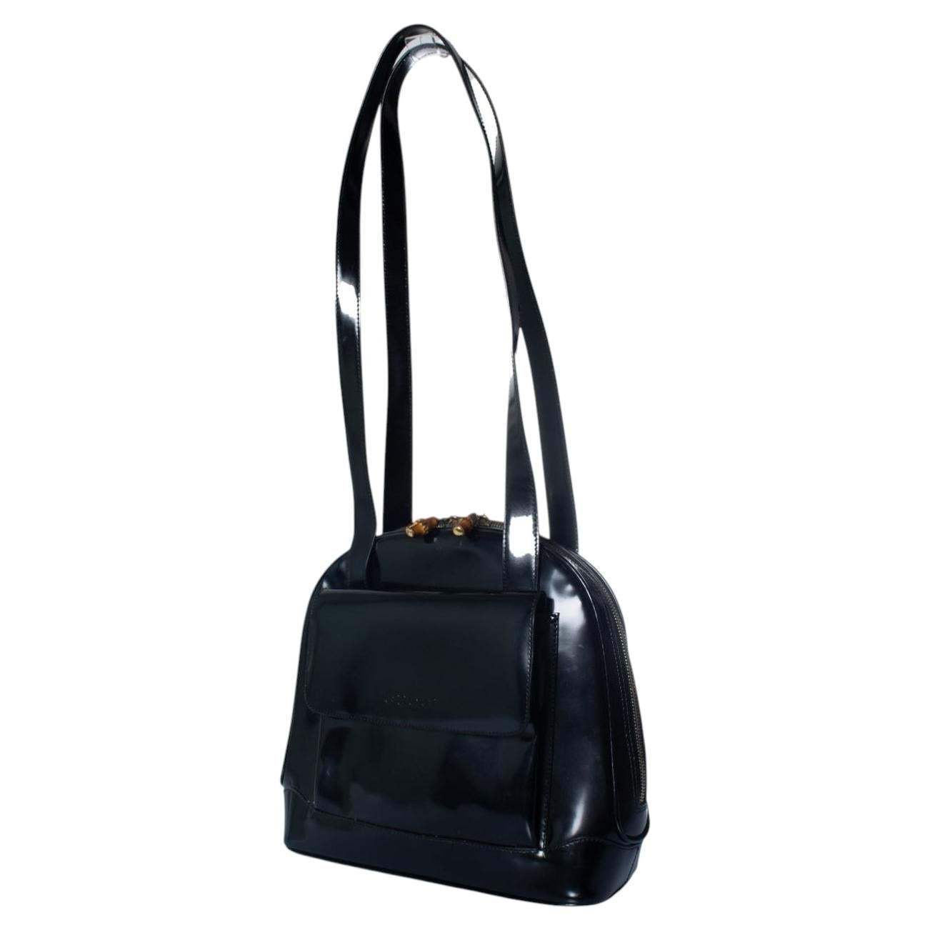 Gucci, High shine leather bamboo bag in black For Sale