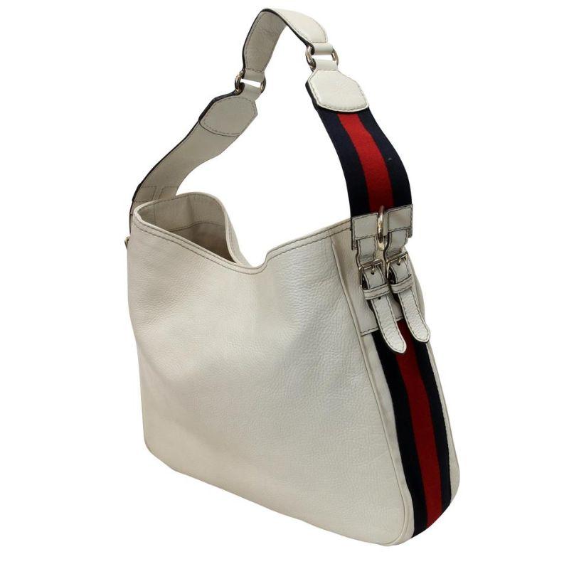 Gray Gucci Hobo Large Leather GG Web Cream Shoulder Bag GG-0928P-0008 For Sale