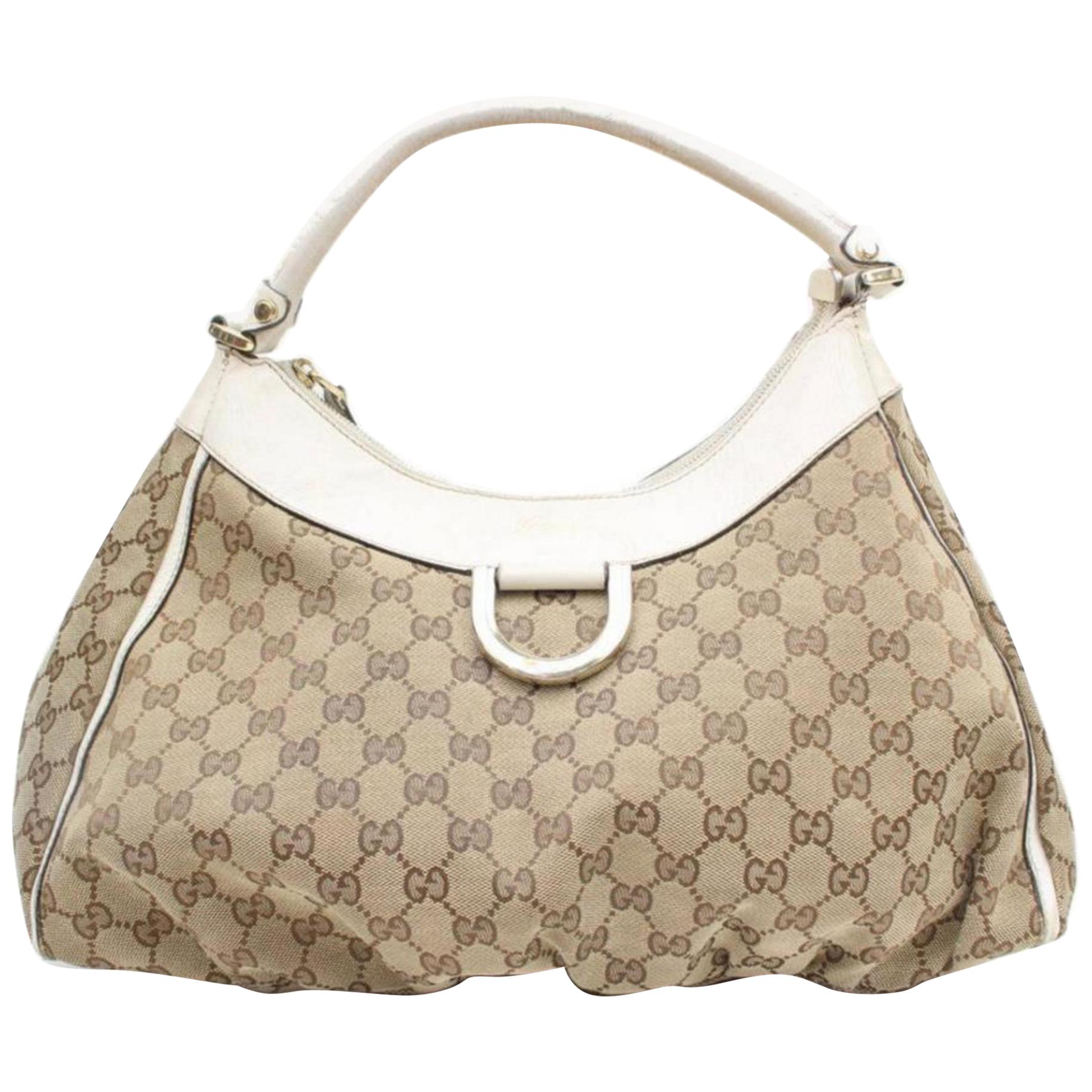 Gucci Hobo Monogram D-ring 869234 Brown Coated Canvas Shoulder Bag For Sale