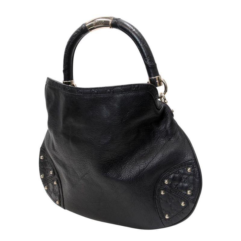 Black Gucci Hobo Top Handle Large Leather Babouska Indy GG Shoulder Bag GG-0407N-0116