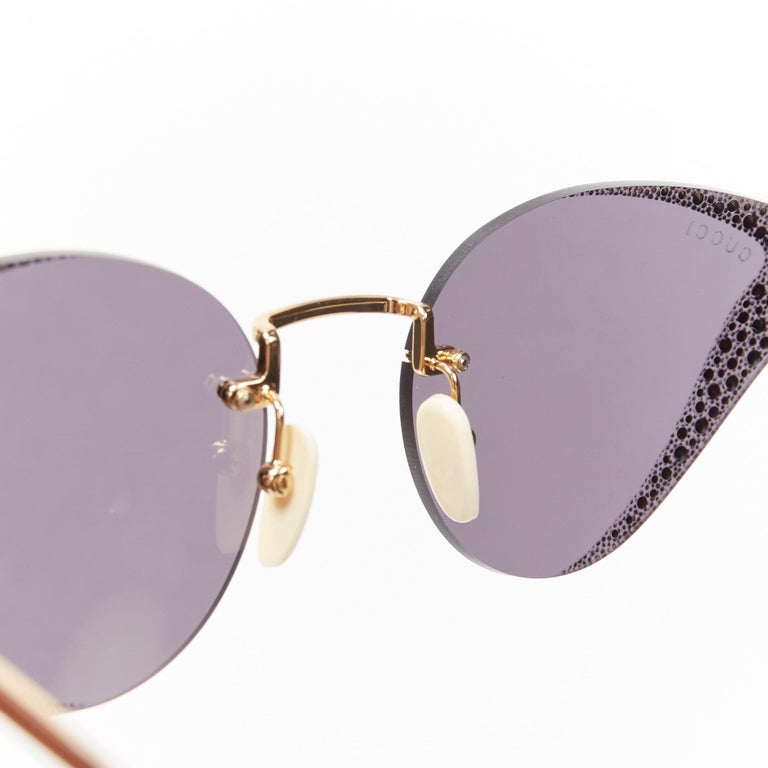 RARE GUCCI HOLLYWOOD FOREVER FOLDING AVIATOR EMBELLISHED CRYSTAL SUNGLASSES GUCCI ARIA HOLLYWOOD FOREVER 1095 Ivory Brown Crystal Star  main image 3