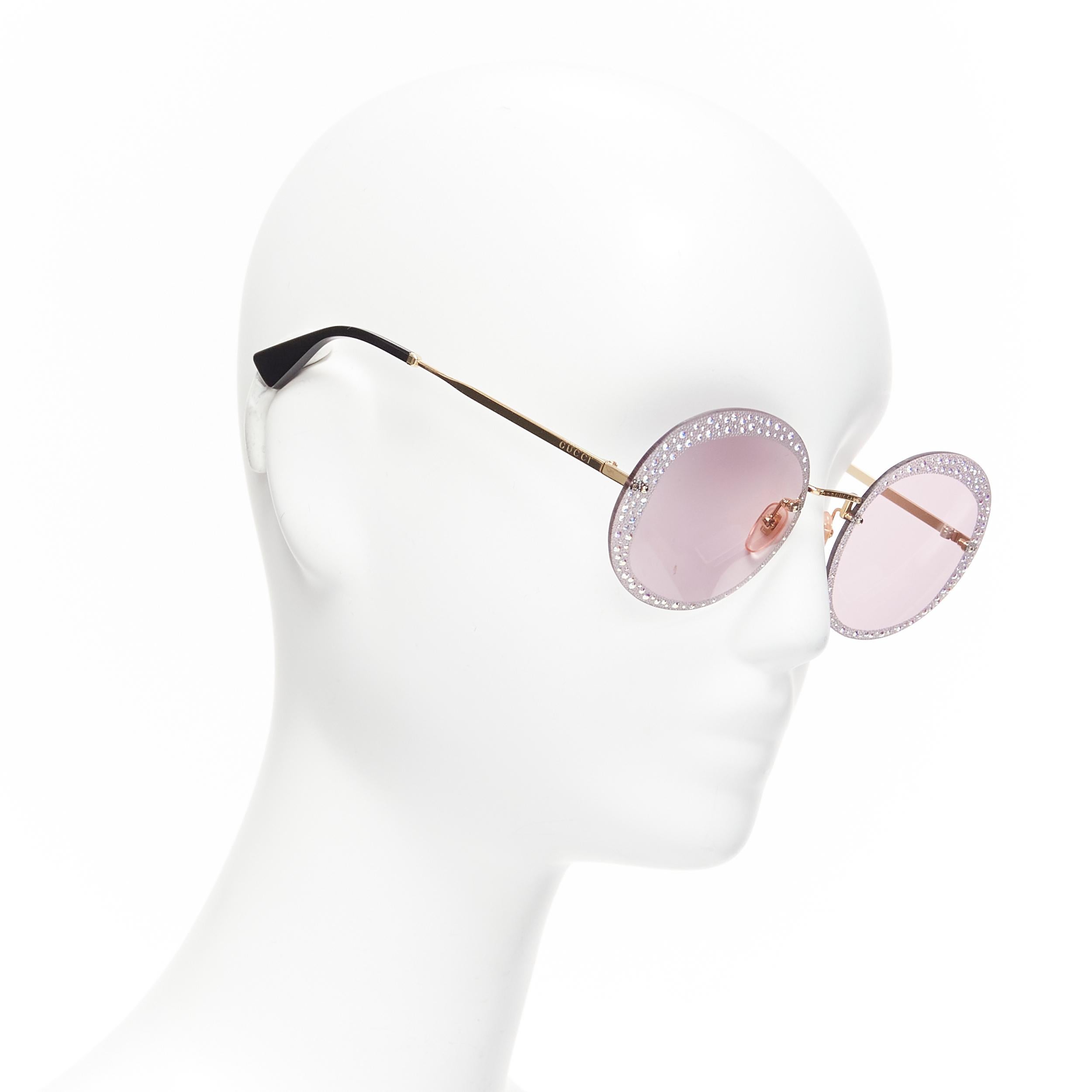 Gray GUCCI Hollywood Forever GG0899S silver crystal black round frame sunglasses