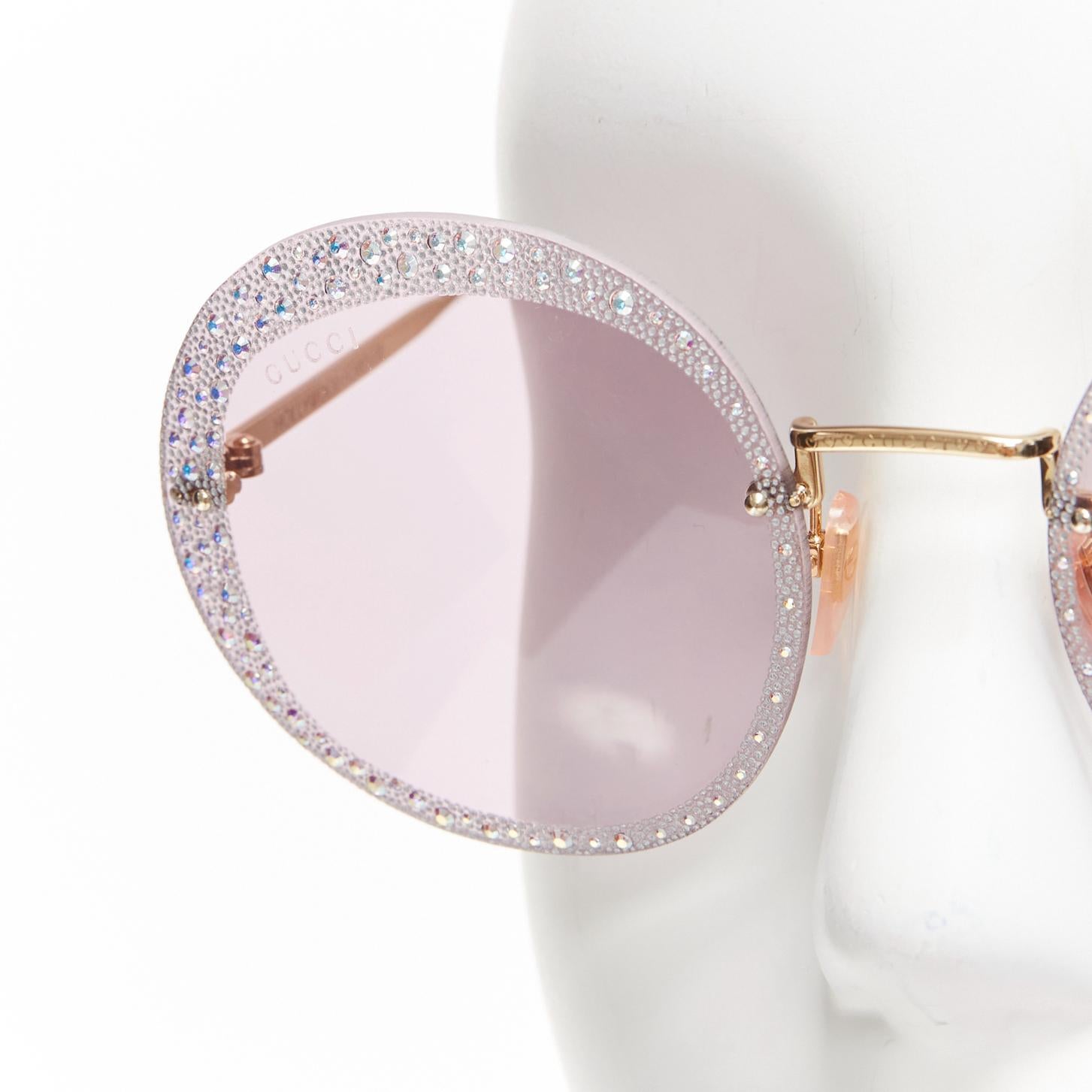 Women's GUCCI Hollywood Forever GG0899S silver crystal black round frame sunglasses