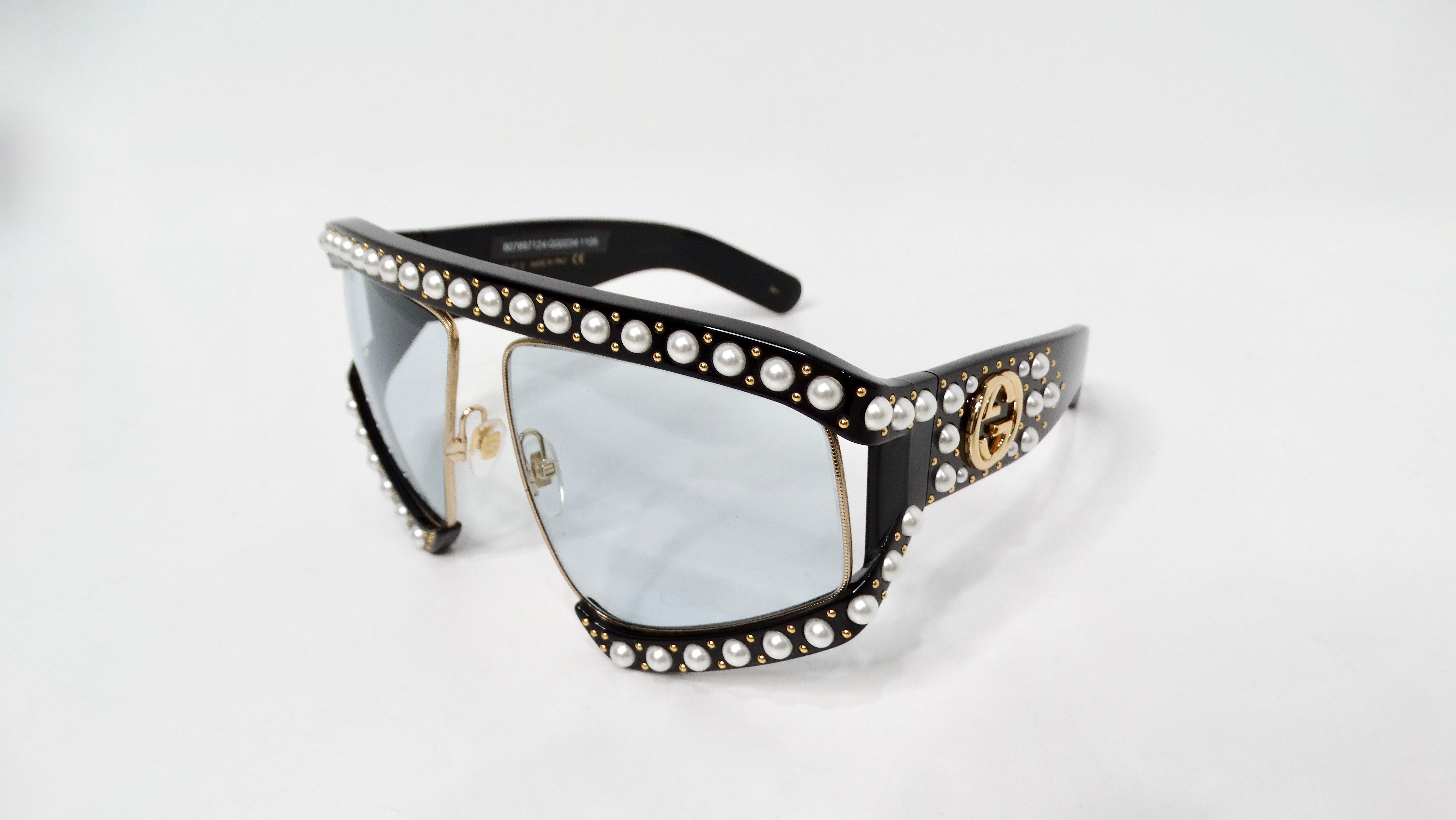 Gucci Hollywood Forever Pearl Acetate Tinted Oversized Mask Sunglasses For Sale 6