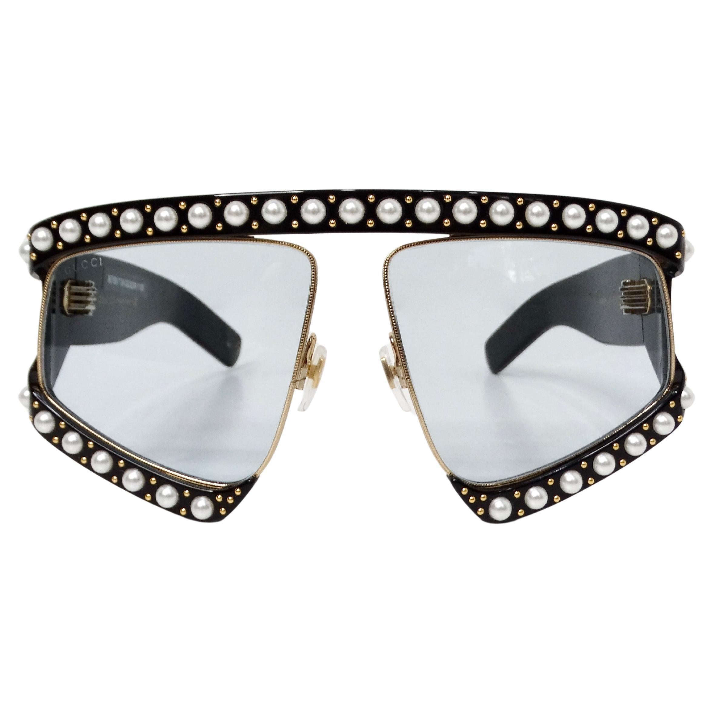 Gucci Hollywood Forever Pearl Acetate Tinted Oversized Mask Sunglasses For Sale