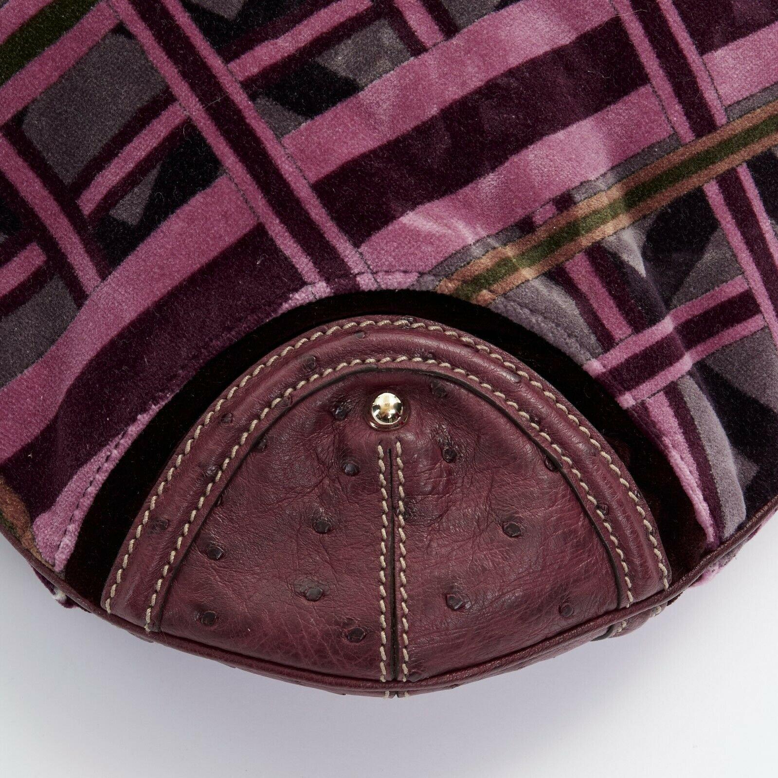 GUCCI Hong Kong exclusive purple geometric velvet ostrich trimmed hobo bag 6