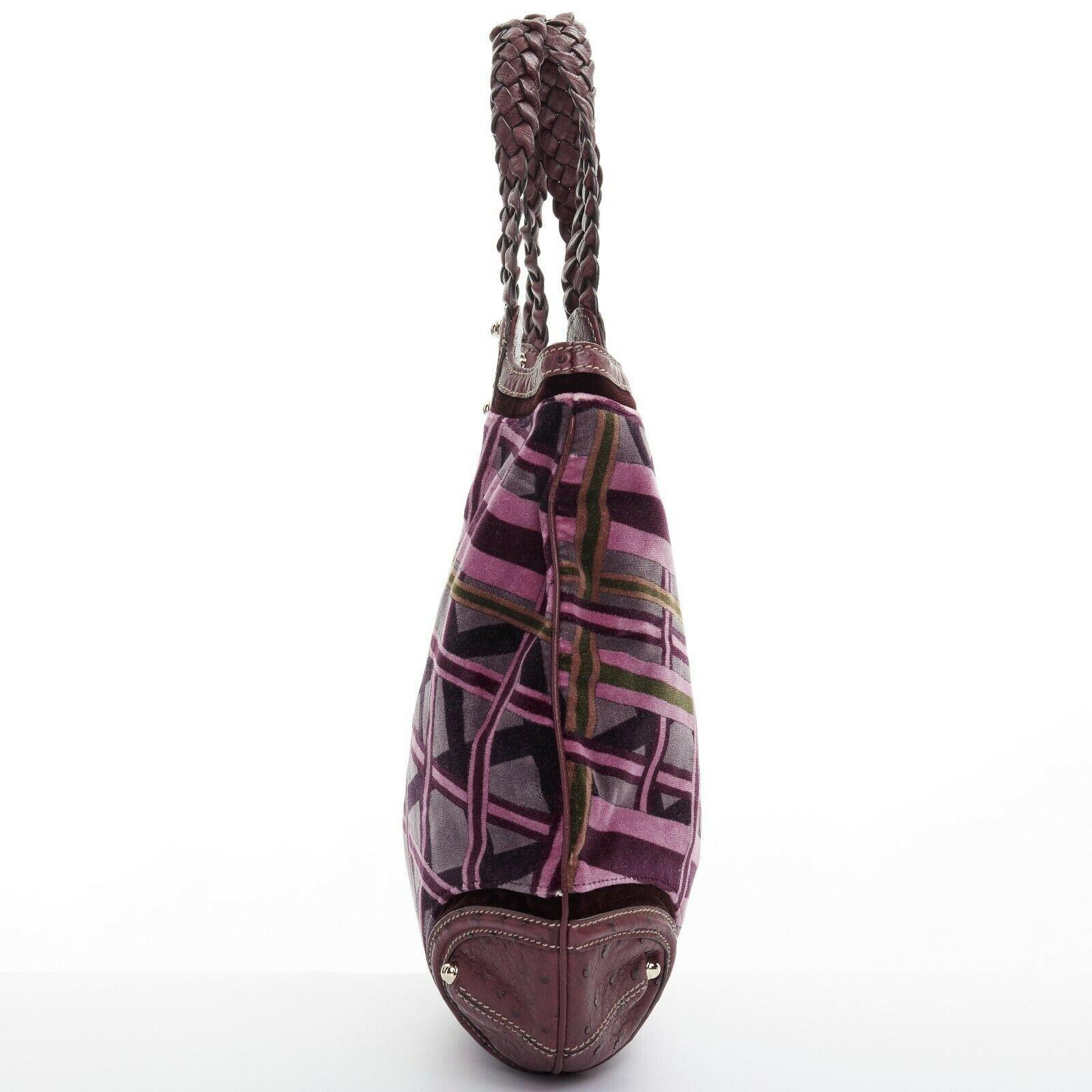 Women's GUCCI Hong Kong exclusive purple geometric velvet ostrich trimmed hobo bag