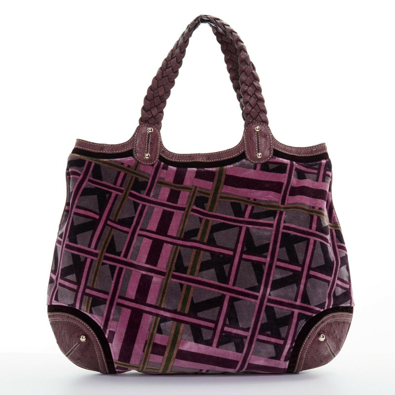 GUCCI Hong Kong exclusive purple geometric velvet ostrich trimmed hobo bag 1