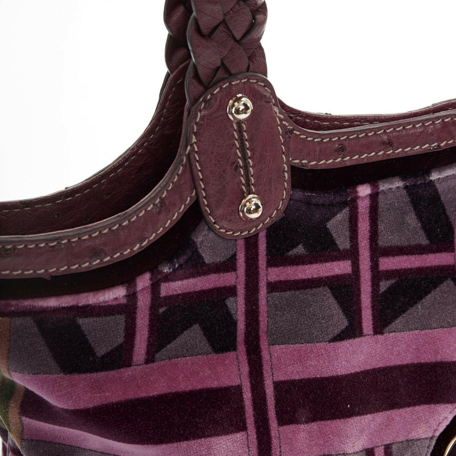 GUCCI Hong Kong exclusive purple geometric velvet ostrich trimmed hobo bag 3