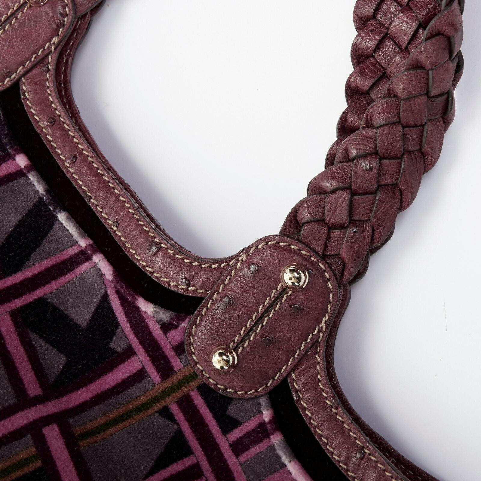 GUCCI Hong Kong exclusive purple geometric velvet ostrich trimmed hobo bag 5