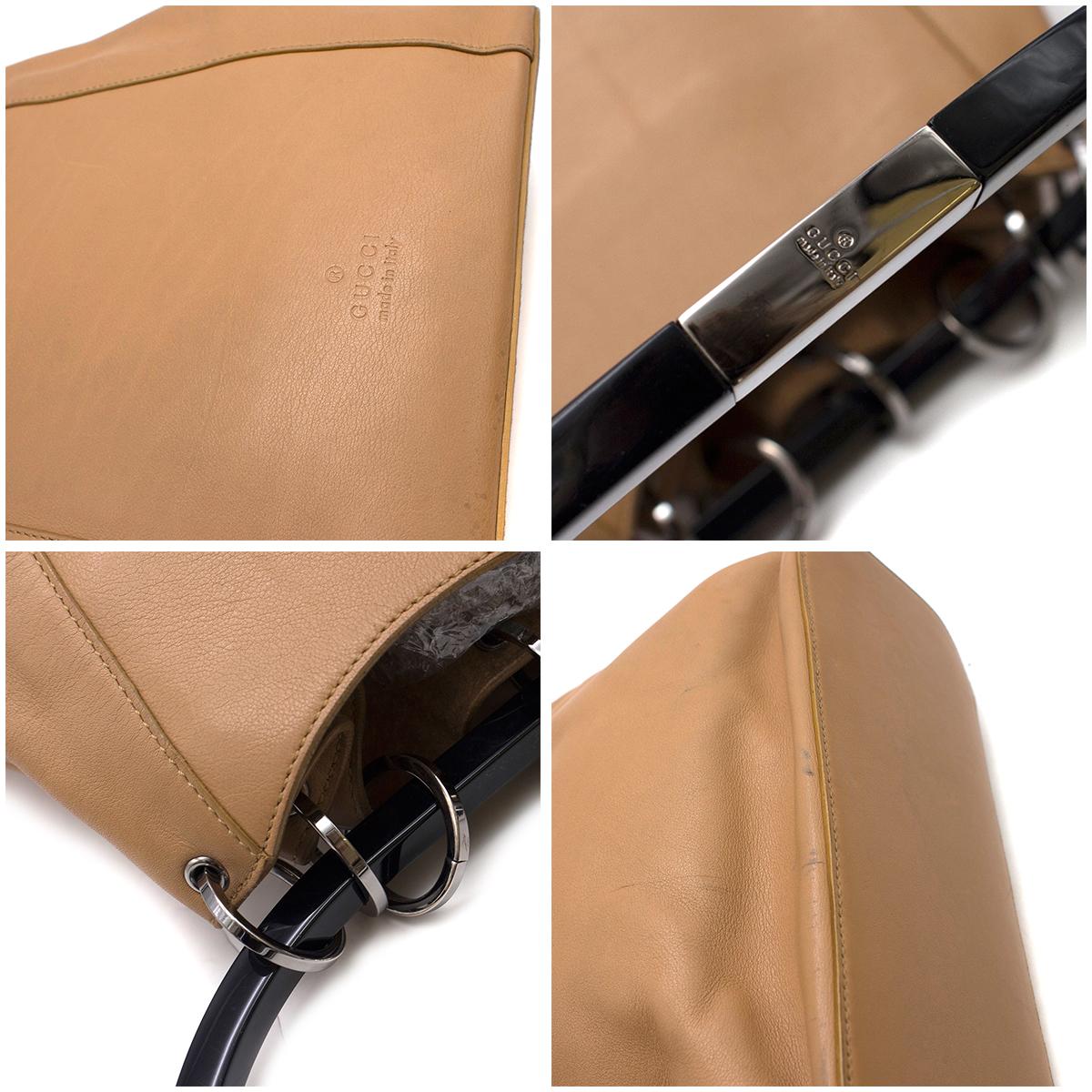 Brown Gucci hoop-handle leather bucket bag