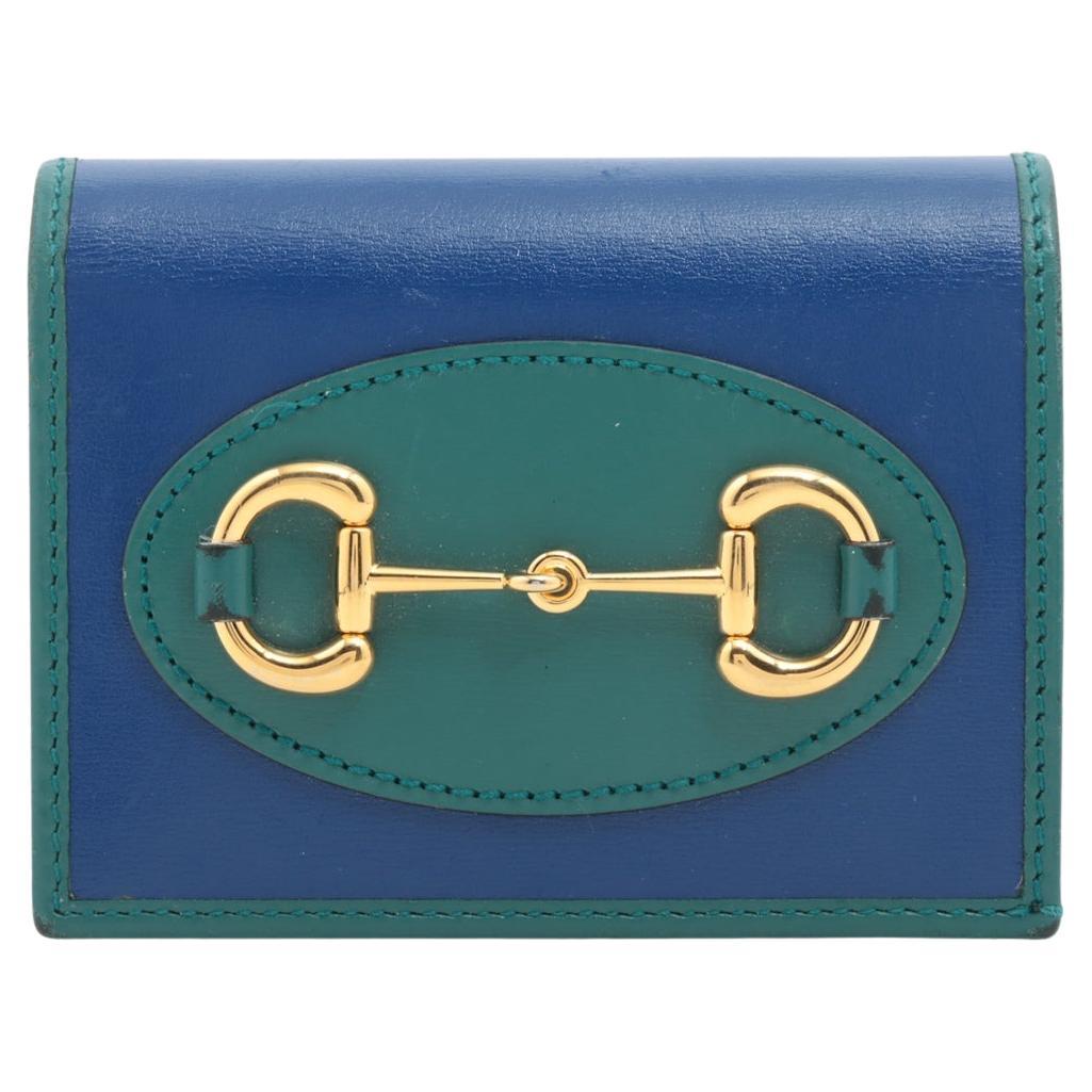 Gucci Horse Bits Leather Compact Wallet Blue x Green For Sale