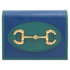 Used Gucci Horse Bits Leather Compact Wallet Blue x Green