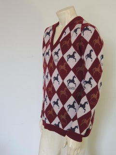 Gucci Horse Tile Wool V-Neck Logo Sweater