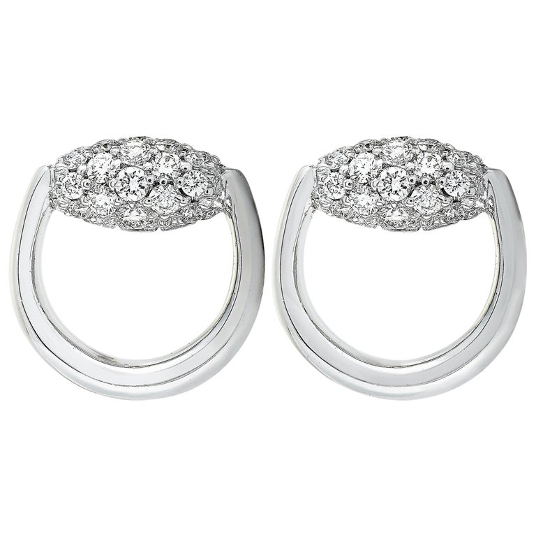 Gucci Horsebit 18 Karat White Gold Diamond Stud Earrings at 1stDibs