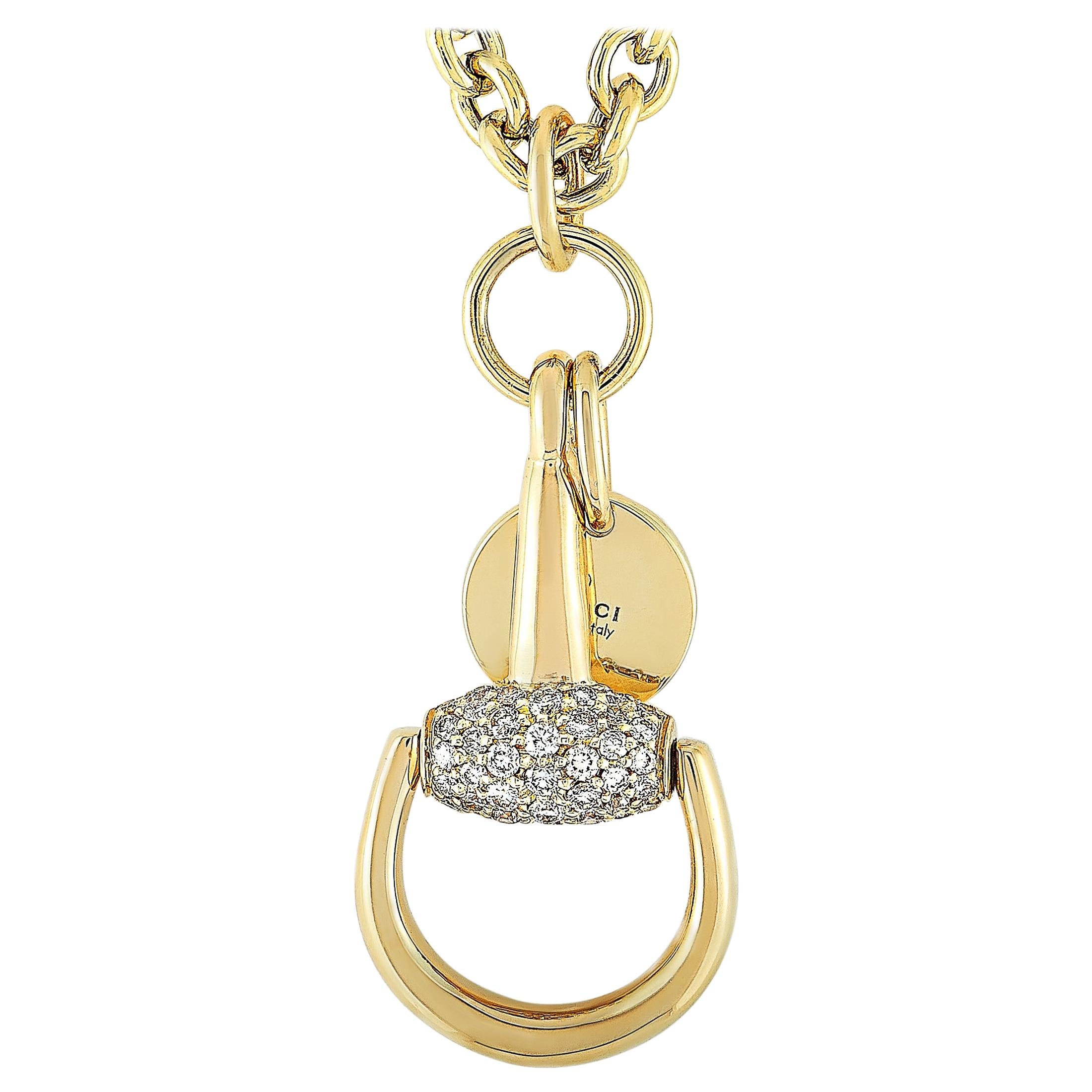 Gucci Horsebit 18 Karat Yellow Gold and Brown Diamond Necklace