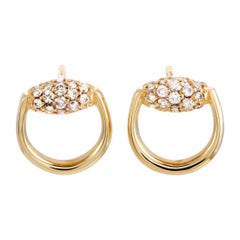 Gucci Horsebit 18 Karat Yellow Gold Brown Diamond Stud Earrings