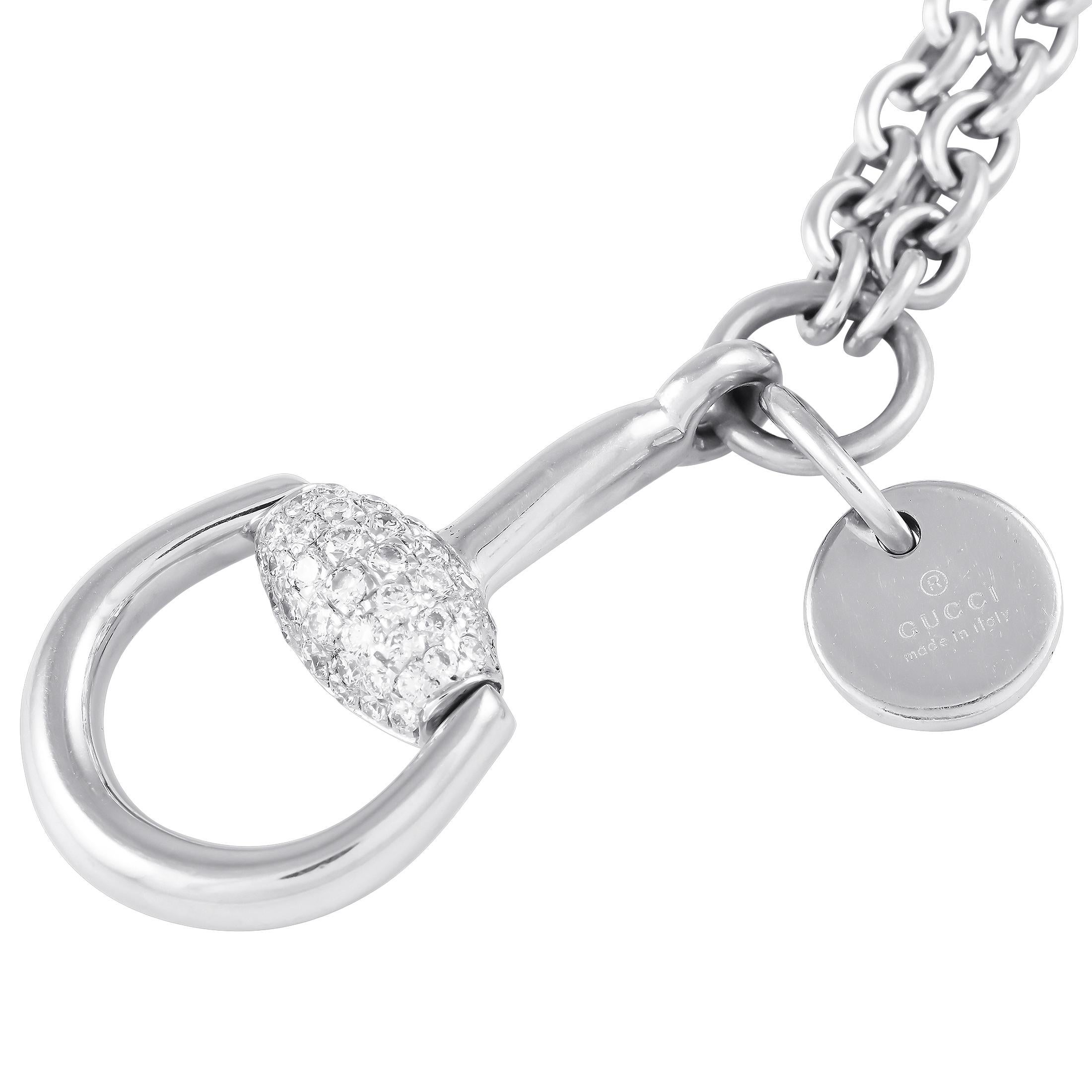 Round Cut Gucci Horsebit 18K White Gold 0.40ct Diamond Necklace