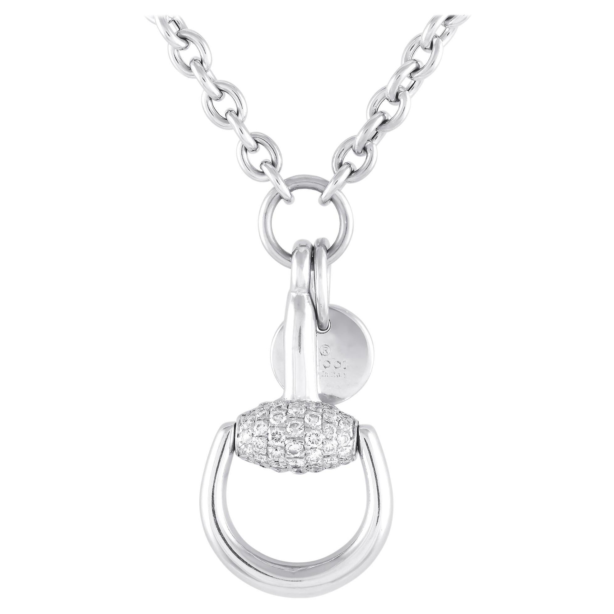 Gucci Horsebit 18K White Gold 0.40ct Diamond Necklace