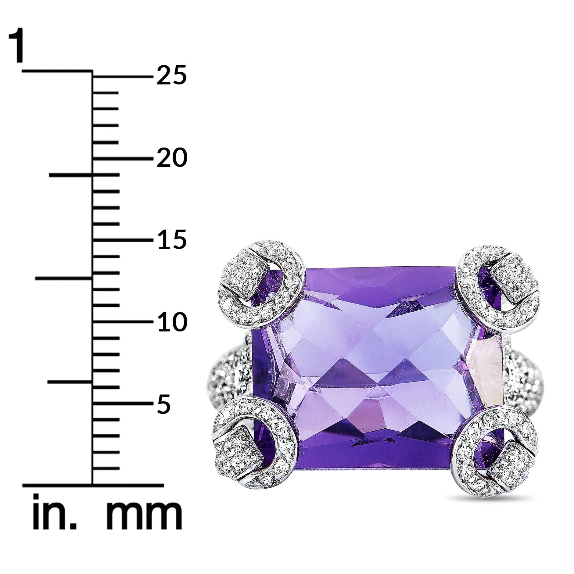 Women's Gucci Horsebit 18 Karat White Gold 1.47 Carat Diamond and Amethyst Cocktail Ring