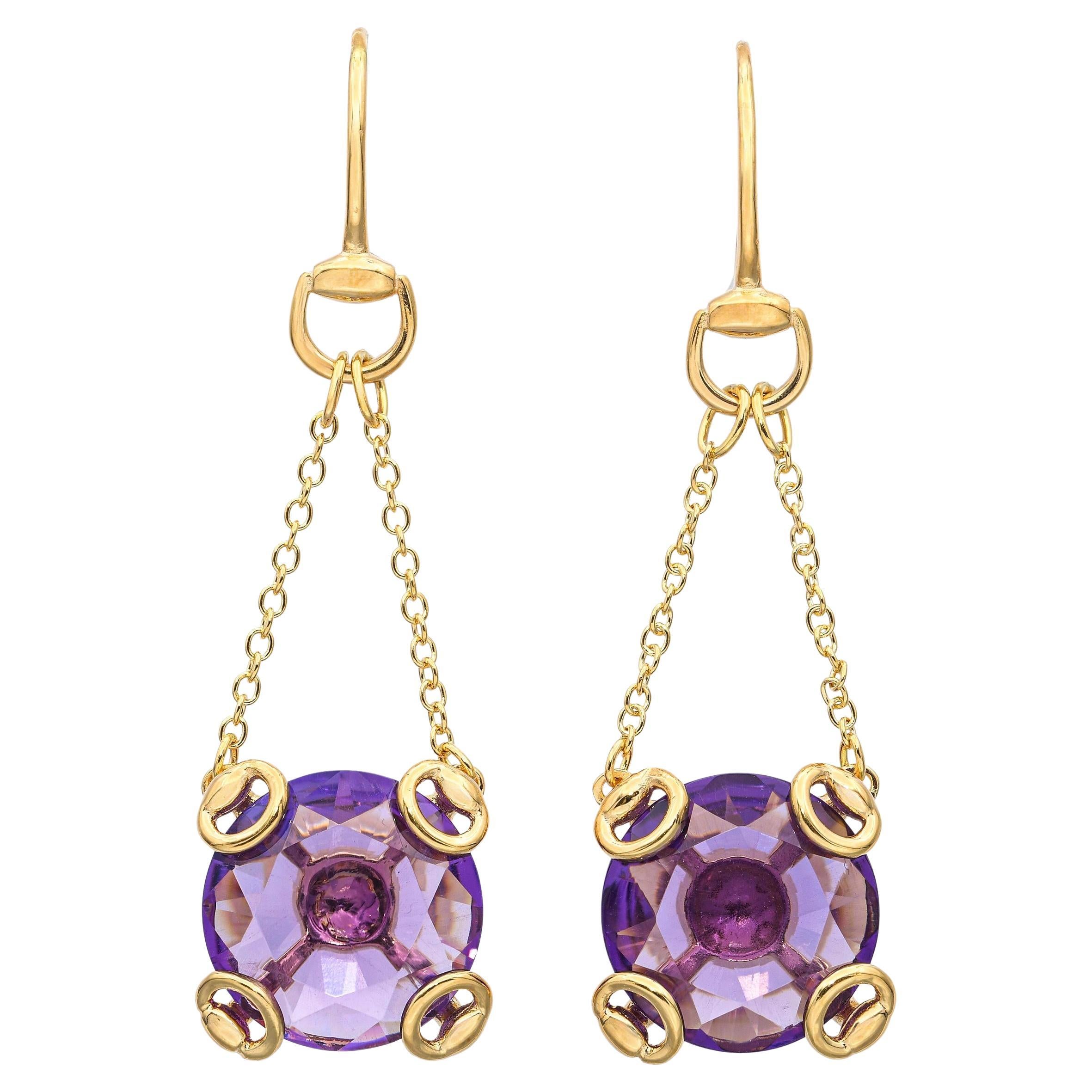 Orecchini Gucci Horsebit in oro giallo 18k con ametista in vendita