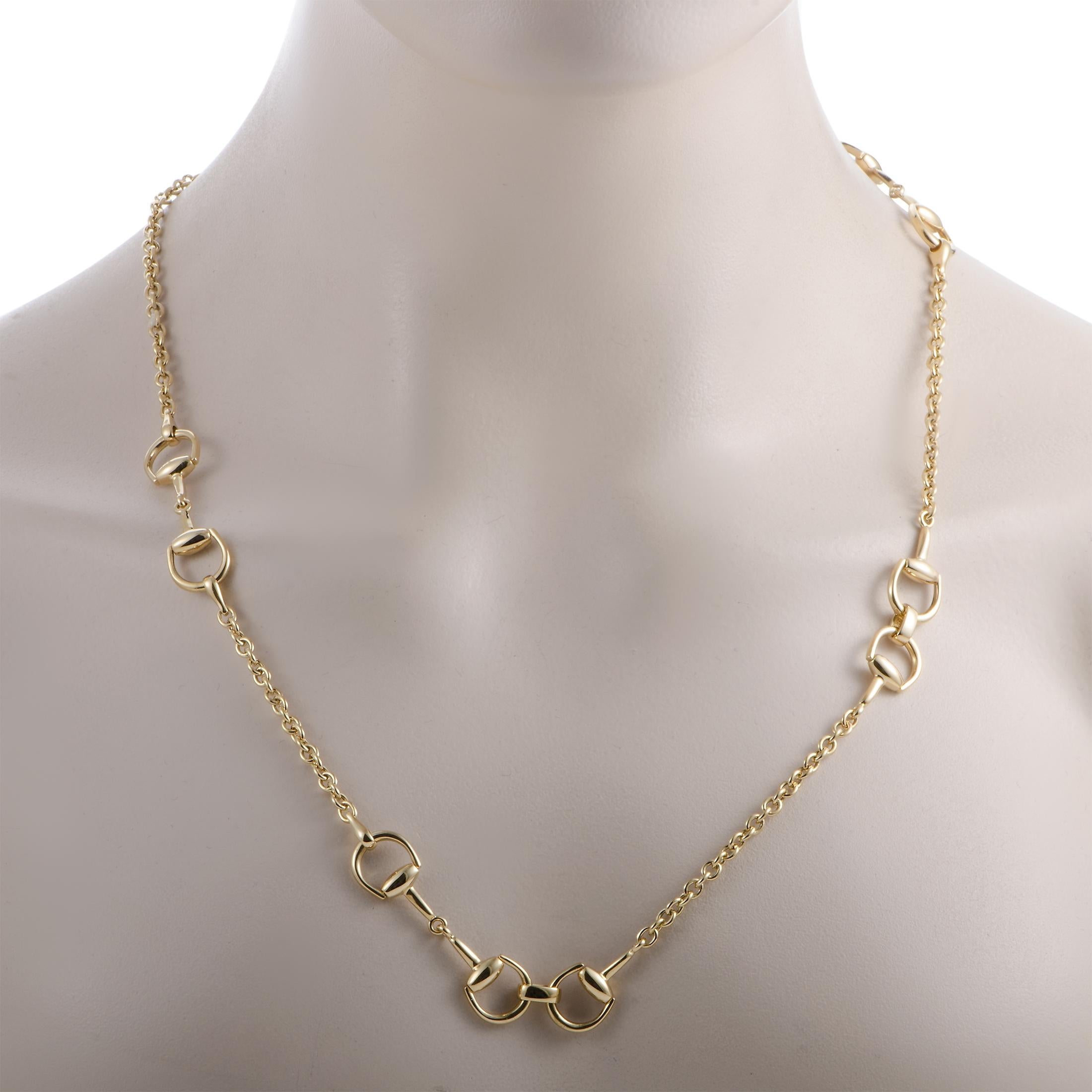 The Gucci “Horsebit” necklace is crafted from 18K yellow gold and weighs 51 grams, measuring 32” in length.
 
 The necklace is offered in brand new condition and includes the manufacturer’s box and papers.