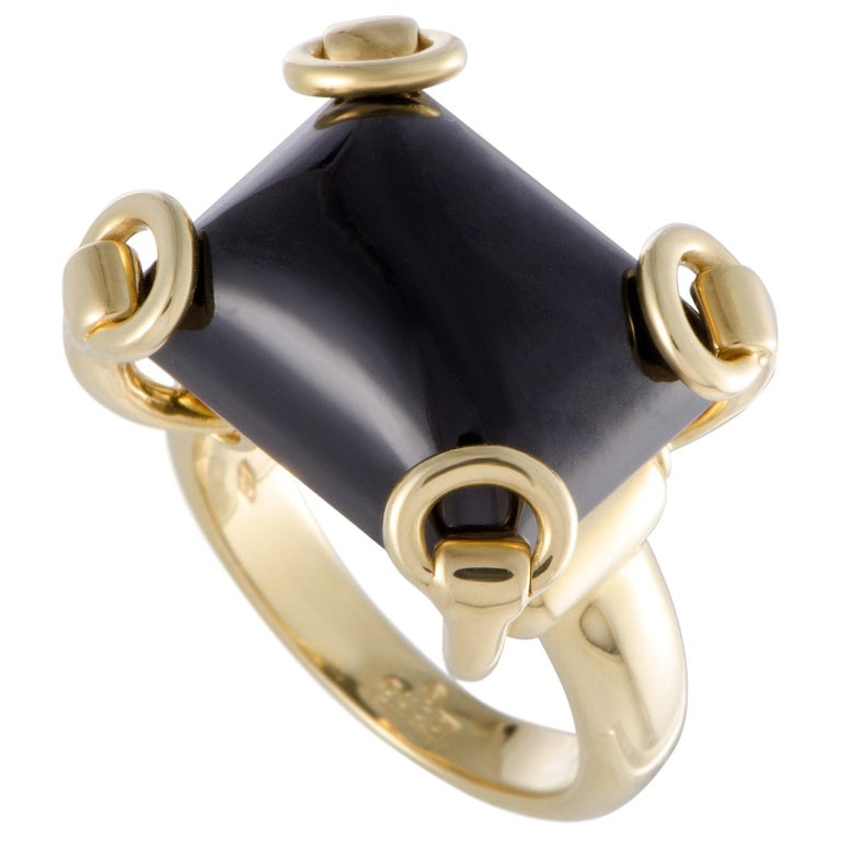 Gucci Horsebit 18 Karat Yellow Gold Onyx Ring at 1stDibs