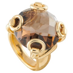 Gucci Horsebit-Ring aus 18 Karat Gelbgold mit Rauchquarz GU21-060526