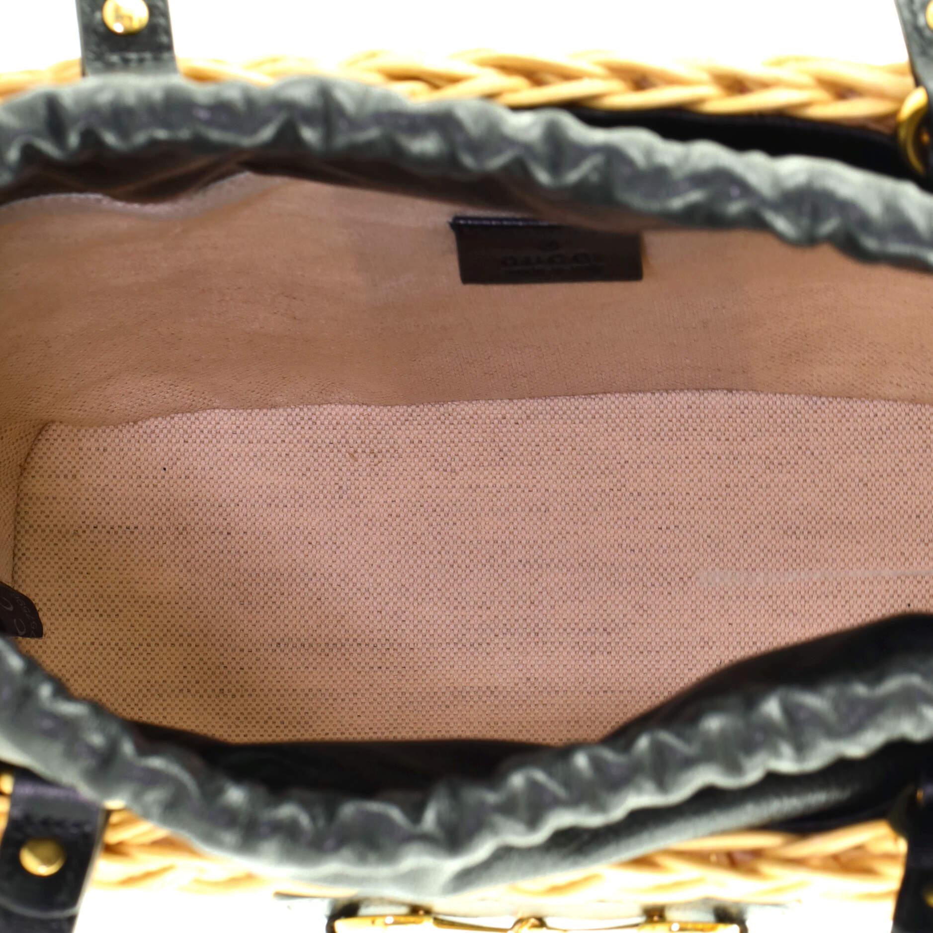 Beige Gucci Horsebit 1955 Basket Bag Wicker and Leather