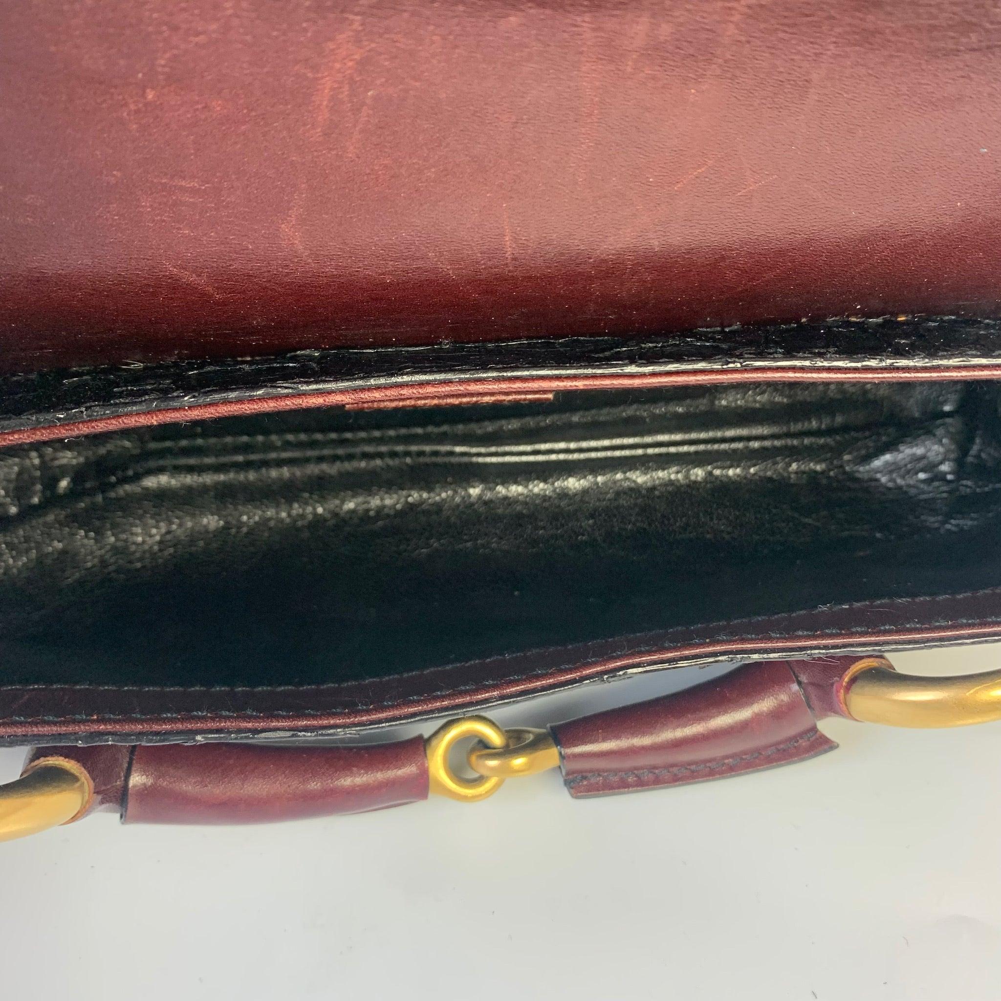 Gucci Horsebit 1955 Black Crocodile Skin, Burgundy Leather Based & Gold Hardware 12