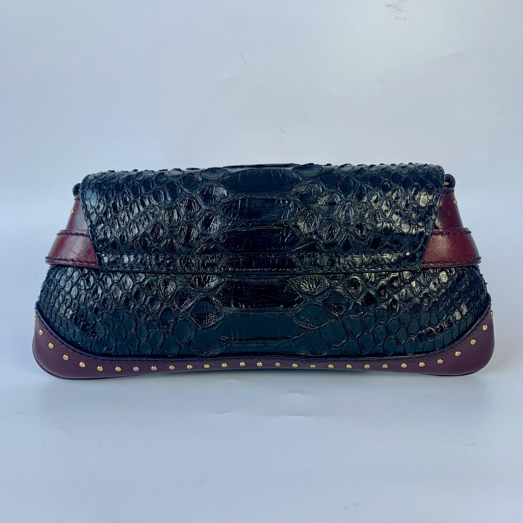 Women's Gucci Horsebit 1955 Black Crocodile Skin, Burgundy Leather Based & Gold Hardware