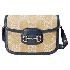 Gucci Horsebit 1955 Borsa a tracolla in rafia blu