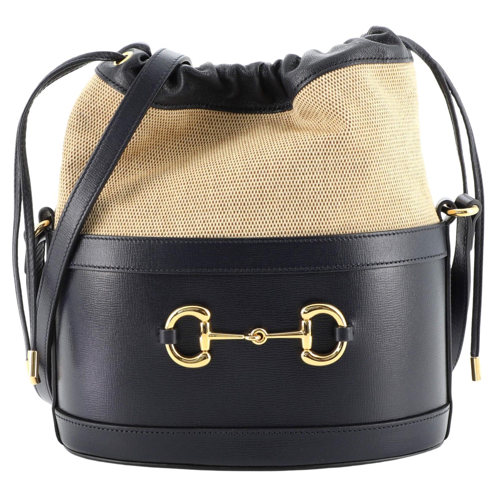 Gucci Horsebit 1955 Bucket Crossbody Bag Leather and Canvas Small