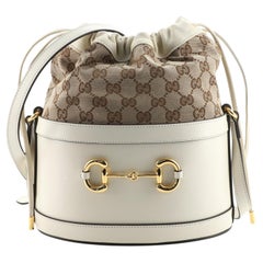 Gucci Horsebit 1955 Bucket Crossbody Bag Leather and GG Canvas Small